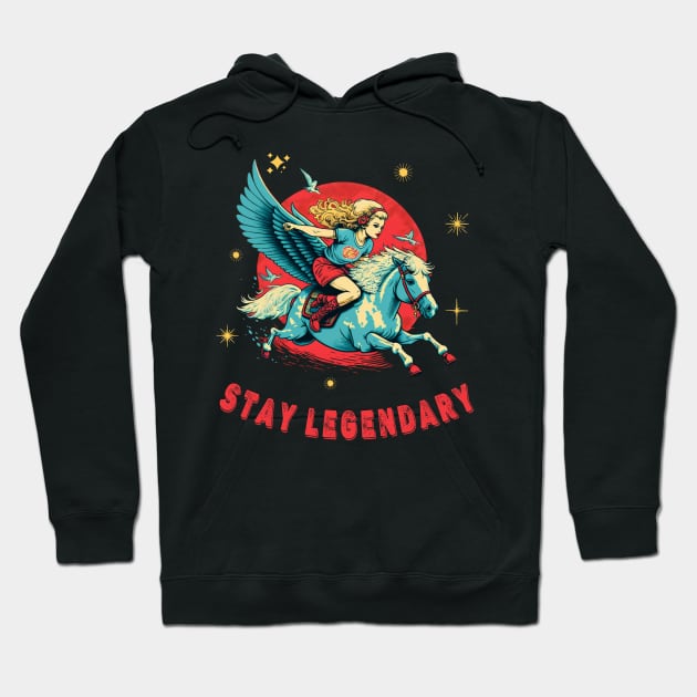 Stay Legendary - Retro Pegasus Magical Creature Flying Horse Hoodie by RetroZin